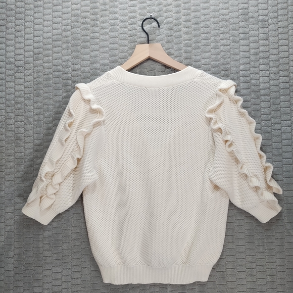 Ann Taylor Knit Cream V-Neck Cardigan Half Ruffle Sleeves-Sz S - Picture 6 of 8